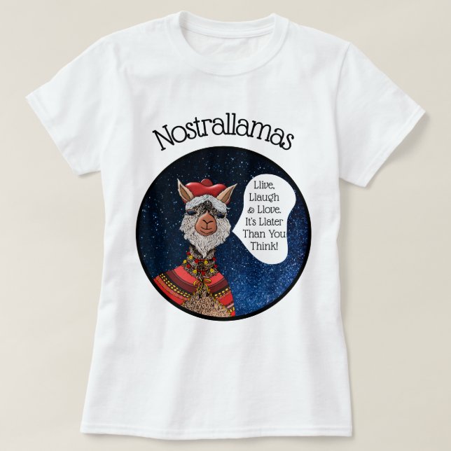 Camiseta Engraçado Psíquico Llama Piada de trocadilho, dize (Frente do Design)