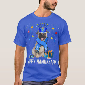 Camiseta Engraçado Pug Menorah Feliz Natal Hanukkah Juew