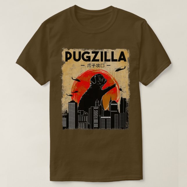Camiseta Engraçado Pug Tshirt Pugzilla Tshirt Engraçada (Frente do Design)