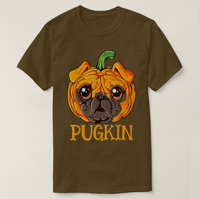 Camiseta Engraçado Pugkin Pug Halloween Figurume Pu (Frente do Design)