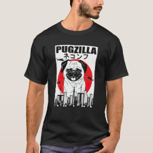 Camiseta Engraçado Pugzilla Japonês Sunset Pug Vintage Outd