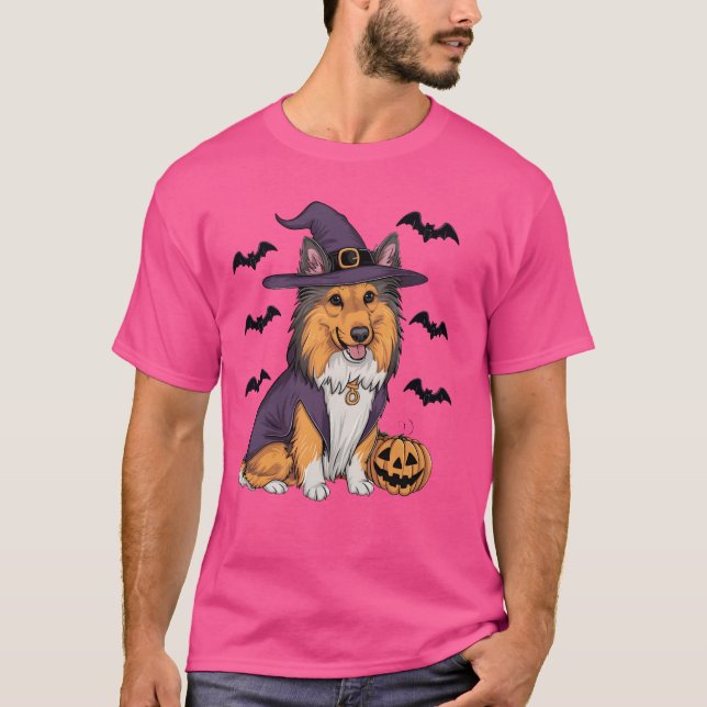 Camiseta Engraçado Pumpkin Bat Witume Sheltie Dog Hallow (Frente)