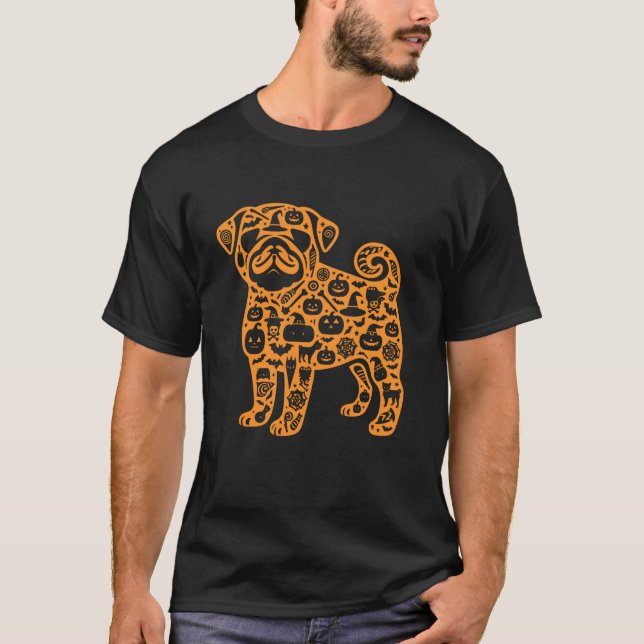 Camiseta Engraçado Pumpkin Pug Candy Dog Halloween Mulheres (Frente)