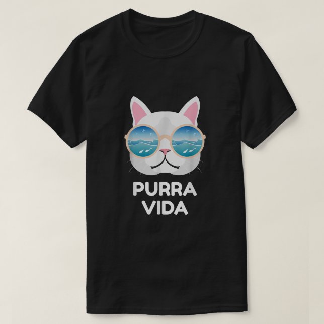 Camiseta Engraçado Pura Vida Cat Ondas de Surf de Surfe na  (Frente do Design)