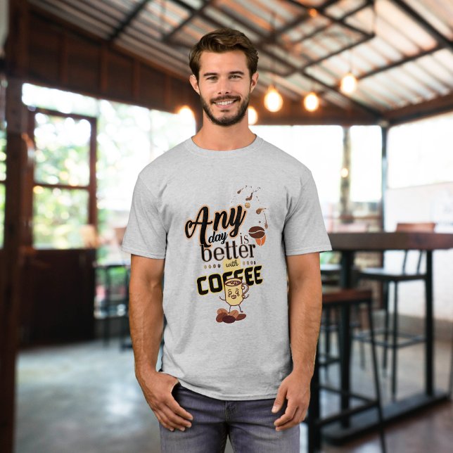 Camiseta Engraçado qualquer dia é melhor com café duplo (Criador carregado)