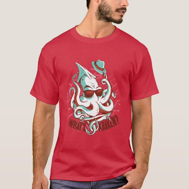 Camiseta Engraçado Que Cartoon De Octopus Gigante Kraken (Frente)
