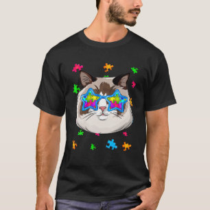 Camiseta Engraçado Quebra-cabeça do Gato Autismo Consciênci