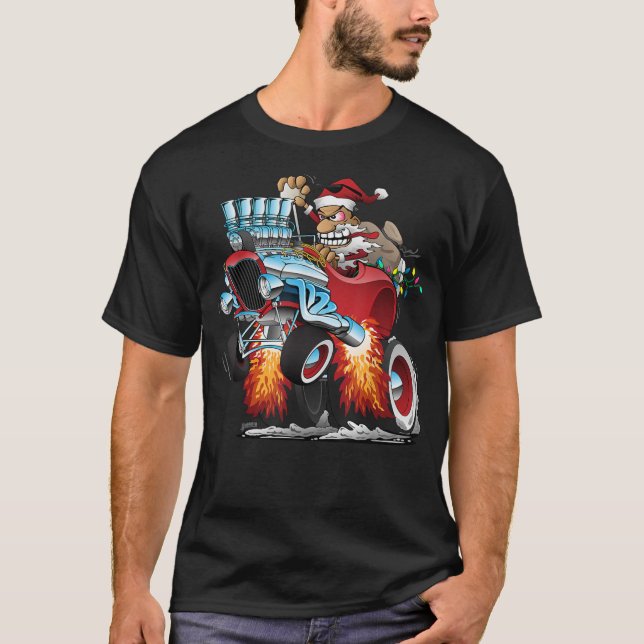 Camiseta Engraçado Quente Rod Papai Noel Feriado de Natal C (Frente)