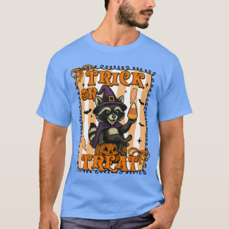 Camiseta Engraçado Raccoon Halloween Corajando Truque Ou Me