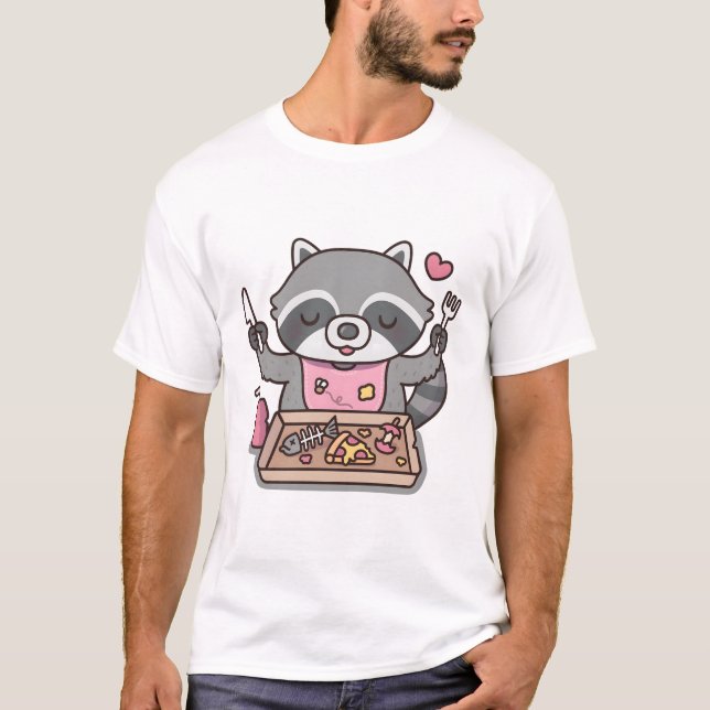 Camiseta Engraçado Raccoon Preparando-Se Para Comer Comida  (Frente)