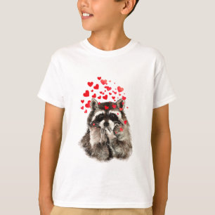 Camiseta Engraçado Raccoon soprando beijos e corações de am