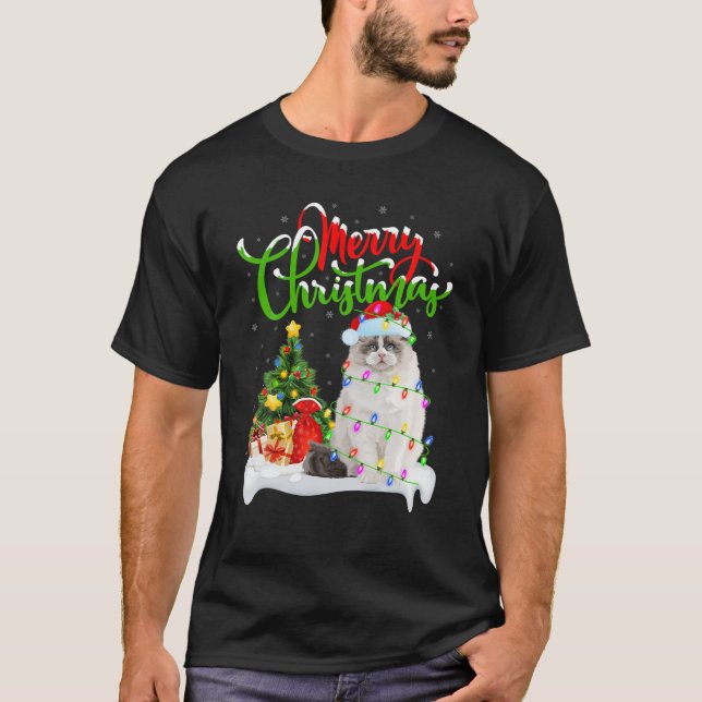 Camiseta Engraçado Ragdoll Cat Lover Xmas Lighting Ragdoll  (Frente)