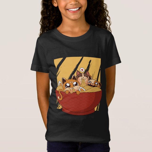 Camiseta Engraçado Ramen Kittens (Frente)