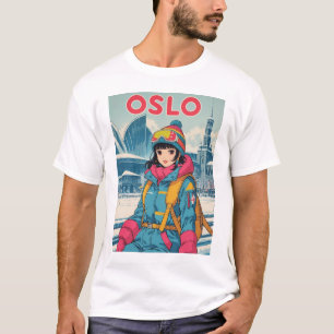 Camiseta Engraçado Rapariga Vintage Posto Card Oslo
