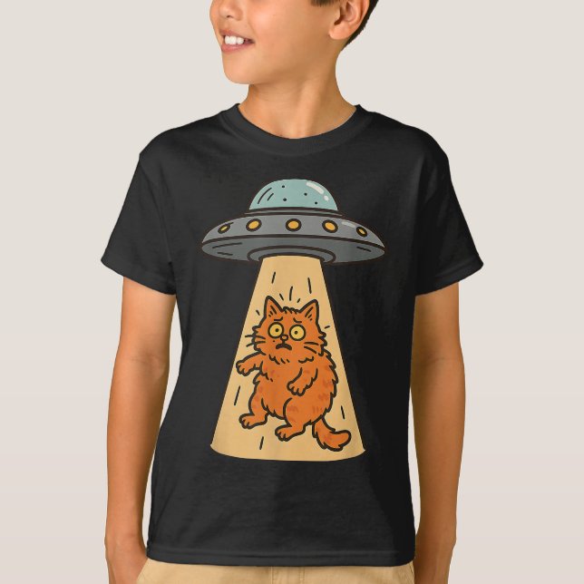 Camiseta Engraçado Rapto De Alienígenas De Gato Ufo Gatinho (Frente)