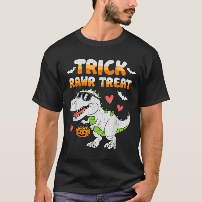 Camiseta Engraçado Rawr Treat Dinossaur T Rex Halloween Par (Frente)