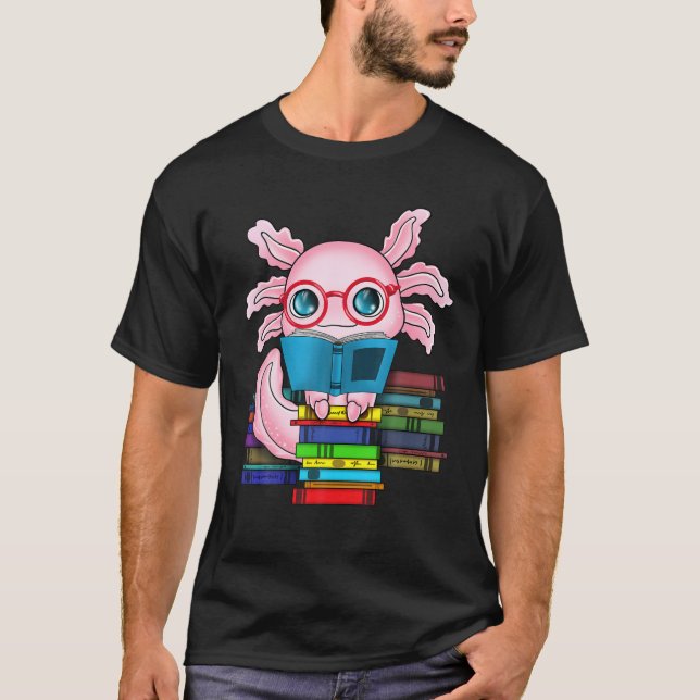 Camiseta Engraçado Readsolotl Axolotl Lendo livro de livros (Frente)