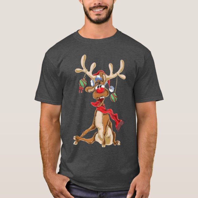 Camiseta Engraçado Rein Natal Antlers (Frente)