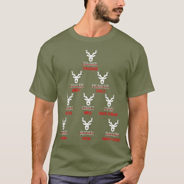Camiseta Engraçado Reindeer Árvore de Natal Caça a Arcos (Frente)