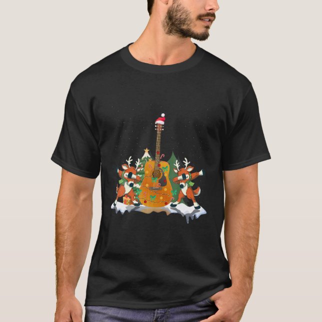 Camiseta Engraçado Reindeer Dabbing Xmas Guitar Natal (Frente)