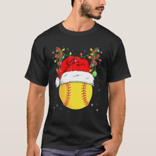 Camiseta Engraçado Reindeer de Softball Santa Luzes de Nata