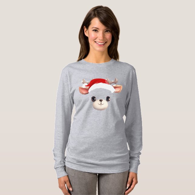 Camiseta Engraçado Reindeer Enfrentando Feliz Família de Na (Frente Completa)