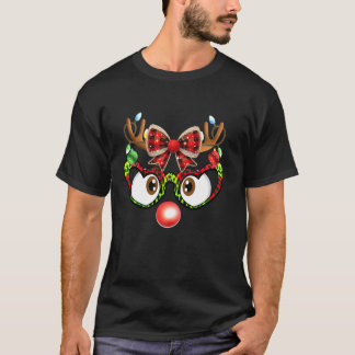 Camiseta Engraçado Reindeer Face Arco Coquette Óculos-Leopa