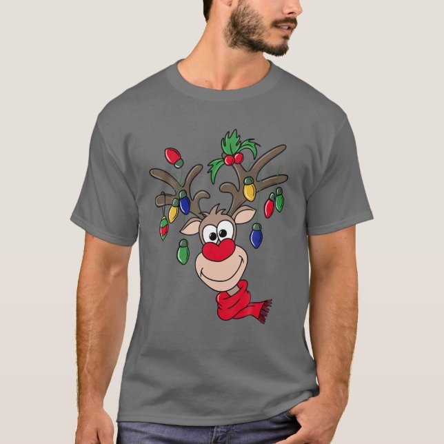 Camiseta Engraçado Reindeer Feliz Natal (Frente)