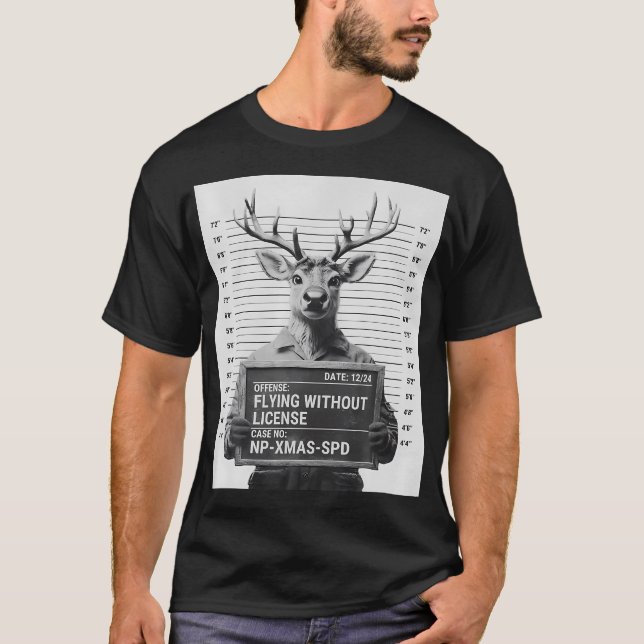 Camiseta Engraçado Reindeer Mugshot de Natal (Frente)