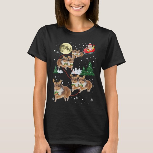 Camiseta Engraçado Reindeer Sheltie Xmas Natal Cachorros Am (Frente)