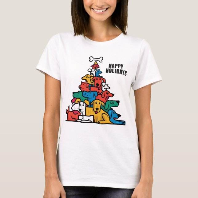 Camiseta Engraçado Resgate Cães Abstrato de Árvore de Natal (Frente)