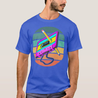 Camiseta Engraçado Retro 80s Cassette Tape Pencil Throwback