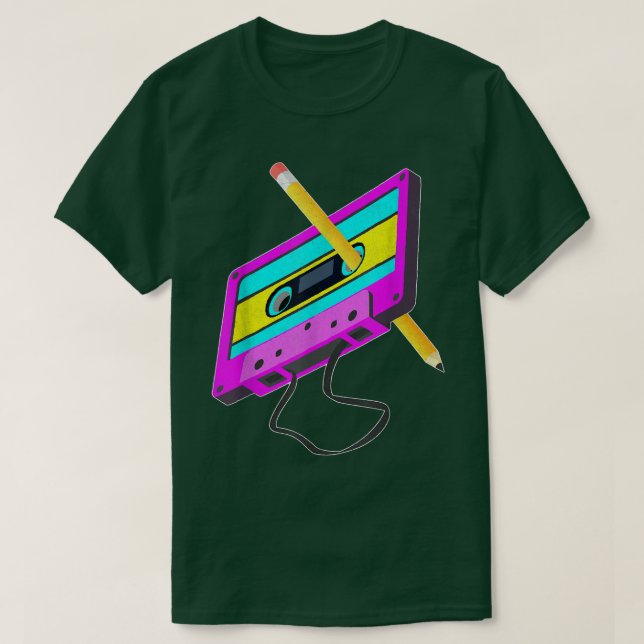 Camiseta Engraçado Retro 80s Cassette Tape Pencil Throwback (Frente do Design)