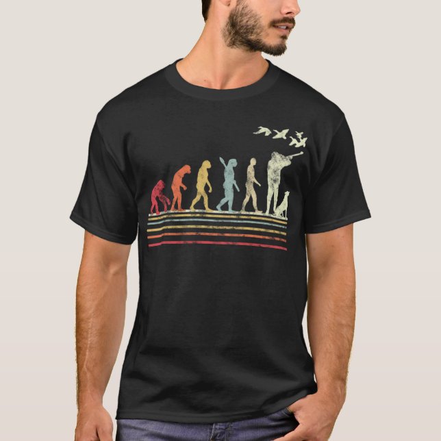 Camiseta Engraçado Retro Evolution Duck Caça Pato Uma mulhe (Frente)