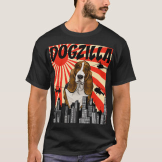 Camiseta Engraçado Retro Japonês Dogzilla Basset Hound