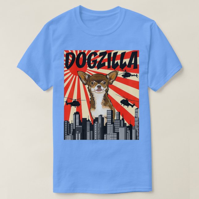 Camiseta Engraçado Retro Japonês Dogzilla Brown Chihuahua (Frente do Design)