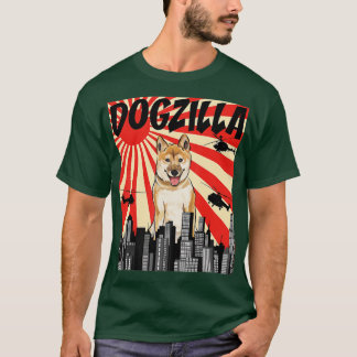 Camiseta Engraçado Retro Japonês Dogzilla Shiba Inu