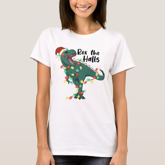 Camiseta Engraçado Rex De Natal Os Halls T-rex (Frente)