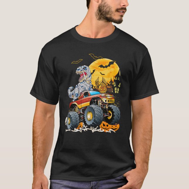 Camiseta Engraçado Rex Saurus Andando Monstro Caminhão Feli (Frente)