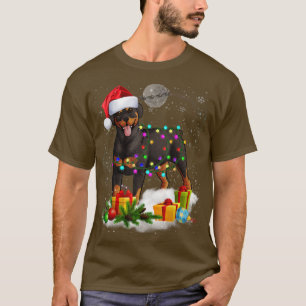 Camiseta Engraçado Rottweiler Cachorro de Natal Luzes Santa