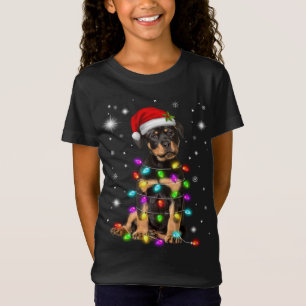 Camiseta Engraçado Rottweiler Cachorro Papai Noel Luzes De 