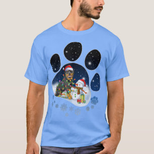 Camiseta Engraçado Rottweiler Cachorro Pata Natal Snowman X