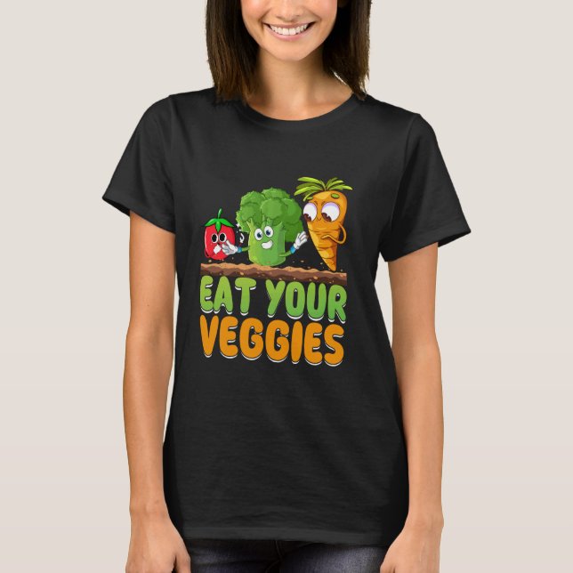 Camiseta Engraçado Roupa de Vegan com coma seus vegetais (Frente)