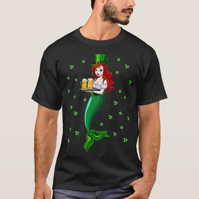 Camiseta Engraçado Ruiva Irlandesa Sereia Bebida (Frente)