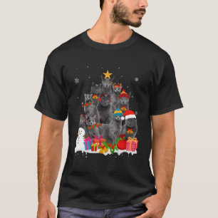Camiseta Engraçado Russo Azul Árvore De Natal Pet Cat Lover