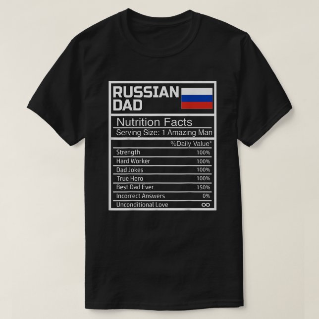 Camiseta Engraçado russo Pai Fatos Nutricionais Pais D (Frente do Design)