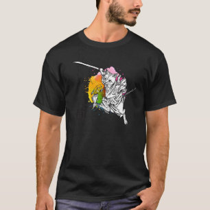 Camiseta Engraçado Samurai Cat Fazer Sushi (Sinais Japonese