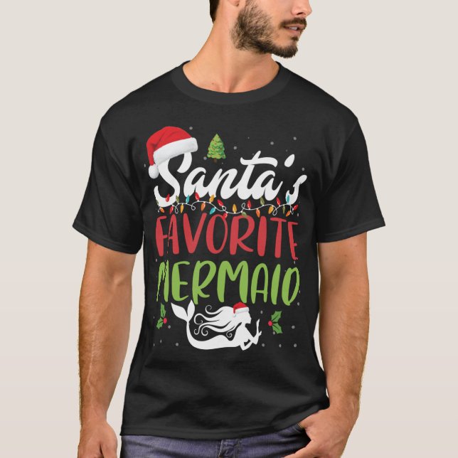 Camiseta Engraçado Santas Favoritas Sereia Natal Santa Hat  (Frente)