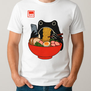 Camiseta Engraçado Sapo Coma Ramen e Rola Arte Telefônica