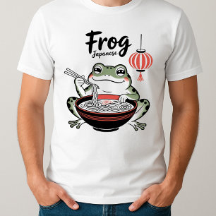 Camiseta Engraçado Sapo Coma Ramen e Rola Arte Telefônica